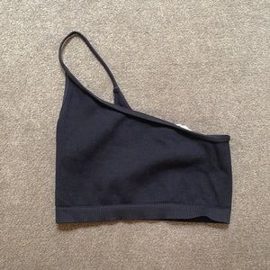 NWOT 12th tribe ribbed black cropped one shoulder top one size